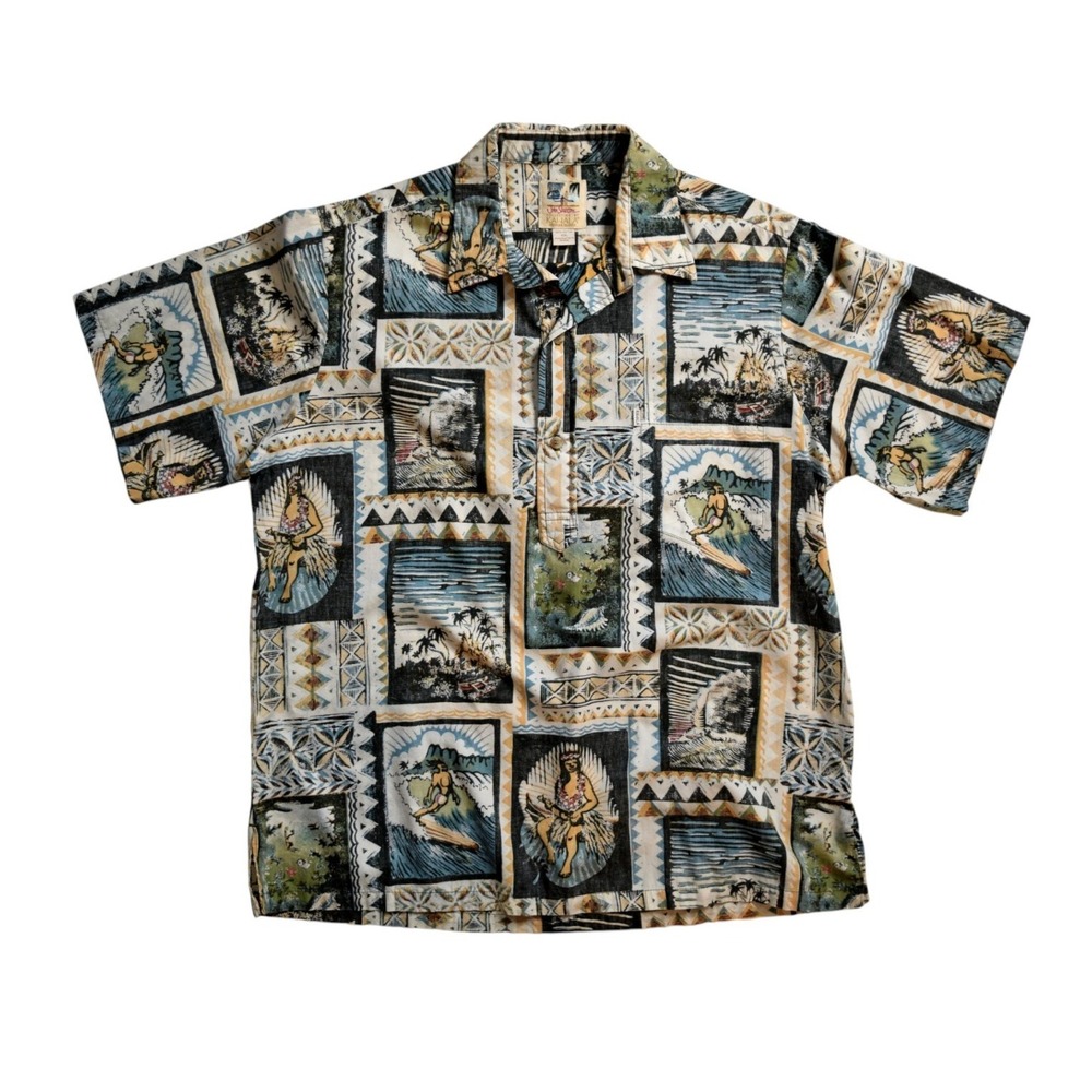 Kahala John Severson‎ Mens XL Cotton Vintage Hawaiian Aloha Surf Popover Shirt